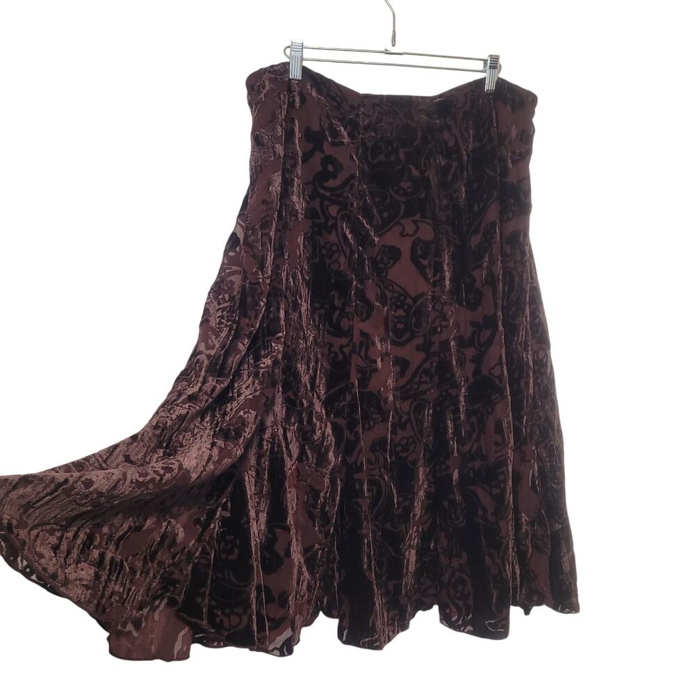 Coldwater Creek Velvet Burnout Floral Midi Skirt Size PL Whimsigoth Boho Chic